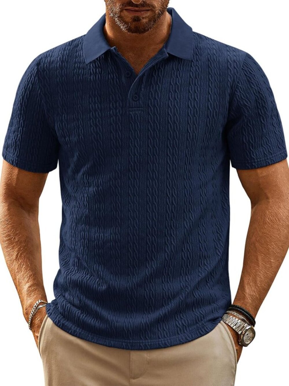 Men's Navy Blue Polo Shirts Short Sleeve Casual Collared Summer Golf Shirts